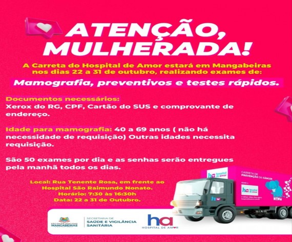 Carreta do Hospital do Amor Chega a Mangabeiras com Exames Gratuitos