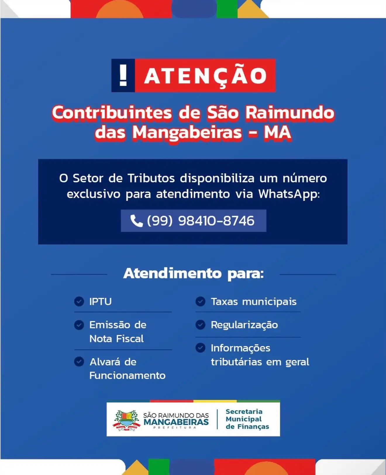 Secretaria Municipal de Finanças disponibiliza atendimento via WhatsApp para contribuintes