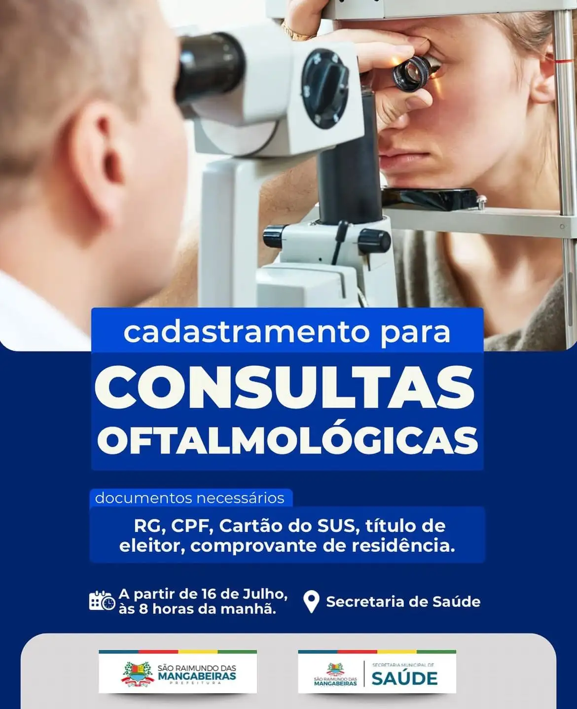 Secretaria Municipal de Saúde realizou cadastramento para consultas oftalmológicas entre os dias 16 e 18 de julho