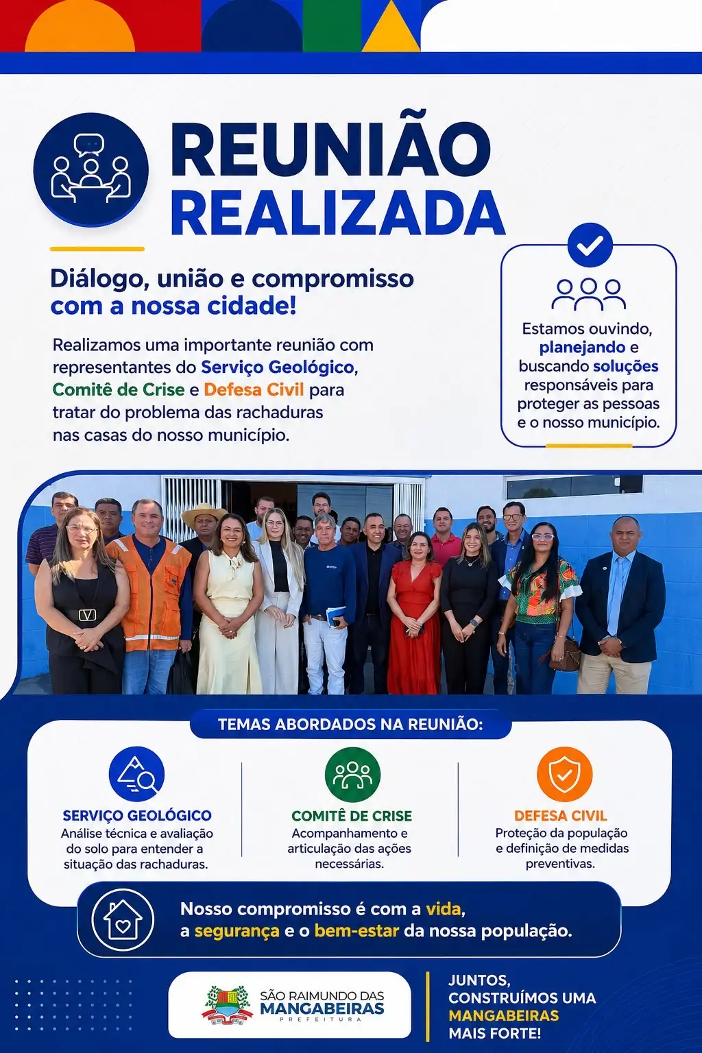 Prefeitura realiza reunião com Serviço Geológico, Comitê de Crise e Defesa Civil para tratar de rachaduras em residência