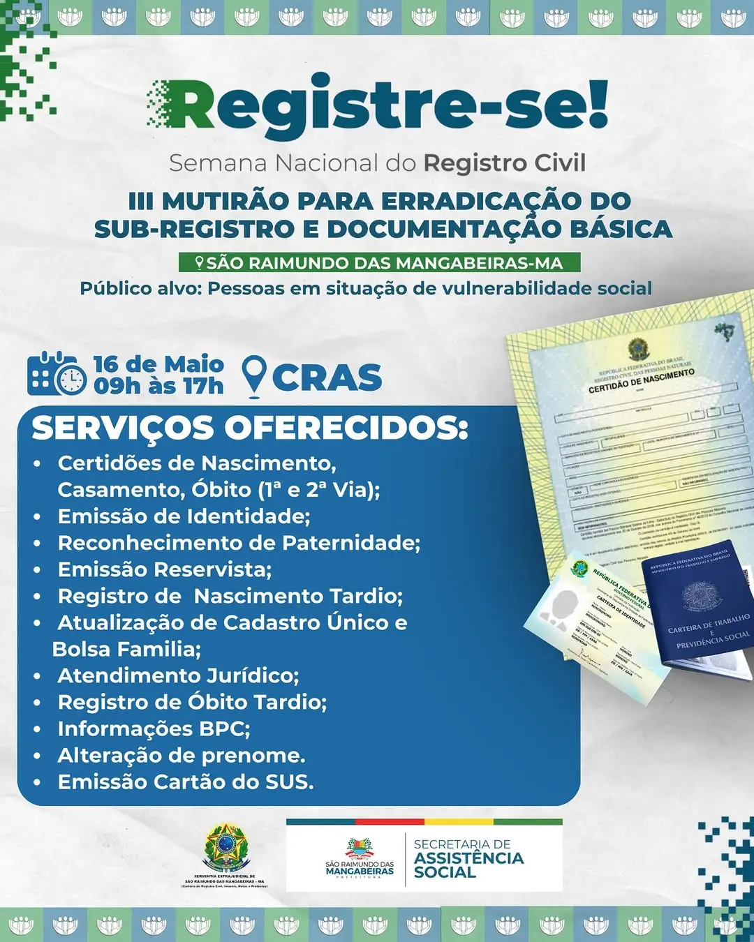 Mutirão de Identificação marca encerramento da Semana Nacional “Registre-se” em Mangabeiras